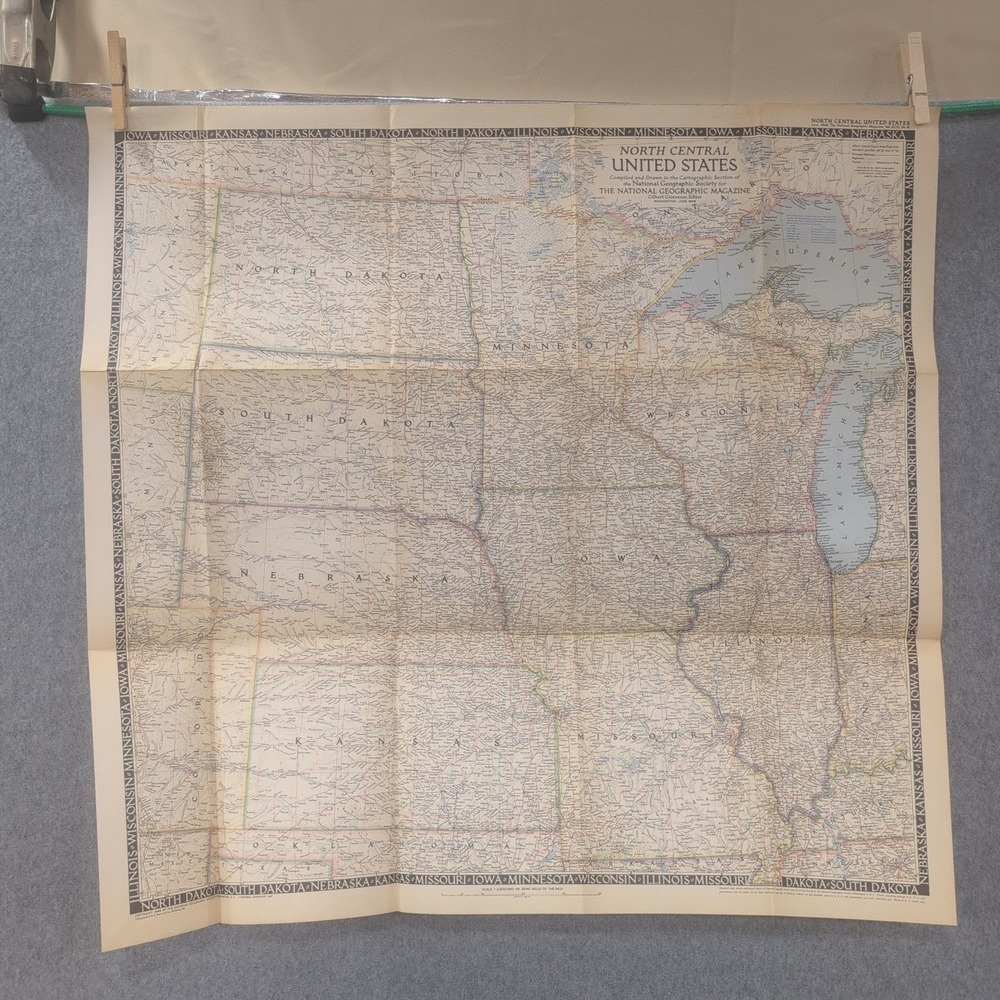 1948 National Geographic North Central United States Map Vintage Fold Out 27x26 - Picture 1 of 2